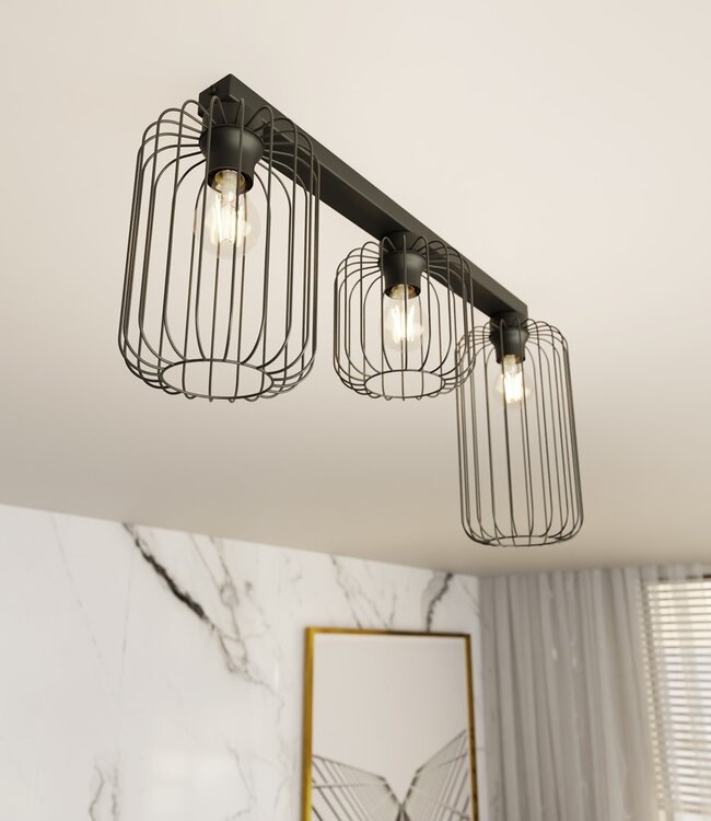 Ceiling Lamp – Industrial – 4-Light – Black Metal