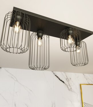 Ceiling Lamp – Industrial – 4-Light – Black Metal