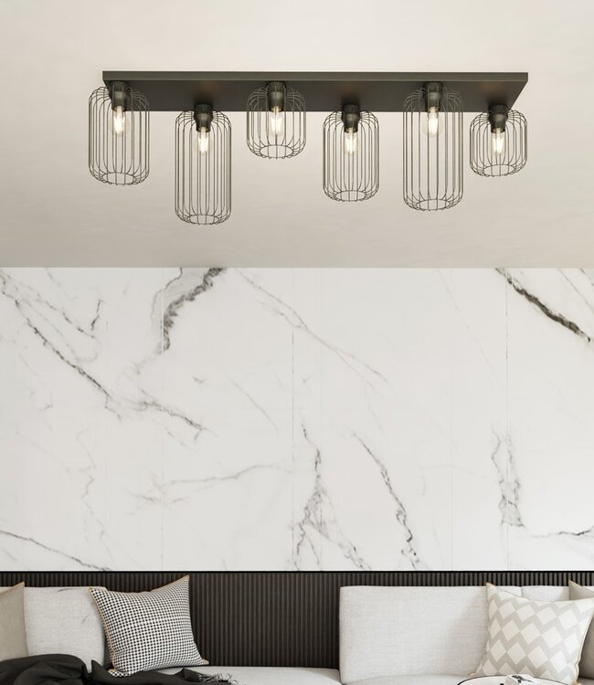 Ceiling Lamp – Industrial – 6-Light – Black Metal