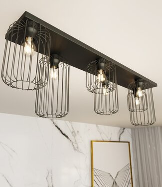 Ceiling Lamp – Industrial – 6-Light – Black Metal