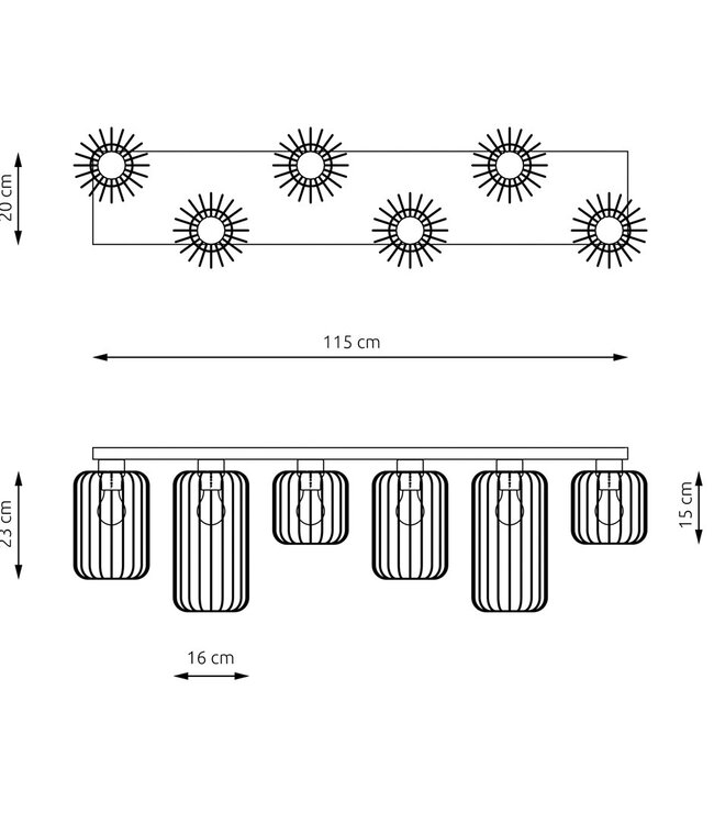 Ceiling Lamp – Industrial – 6-Light – Black Metal