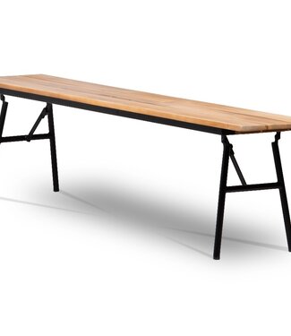 Vernon Folding Bench – Acacia Wood – Light Teak – Black Steel Frame