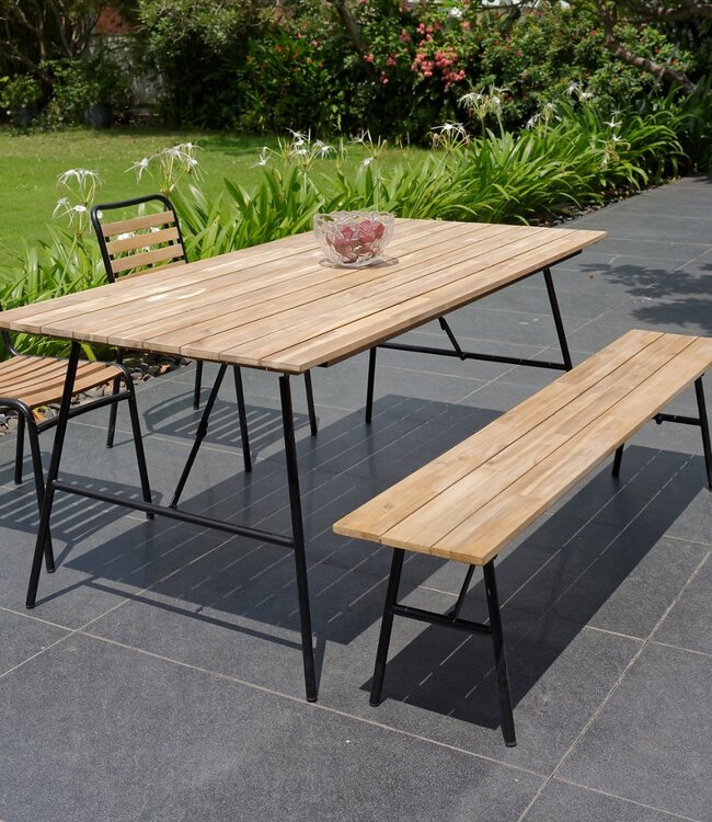 Vernon Folding Bench – Acacia Wood – Light Teak – Black Steel Frame