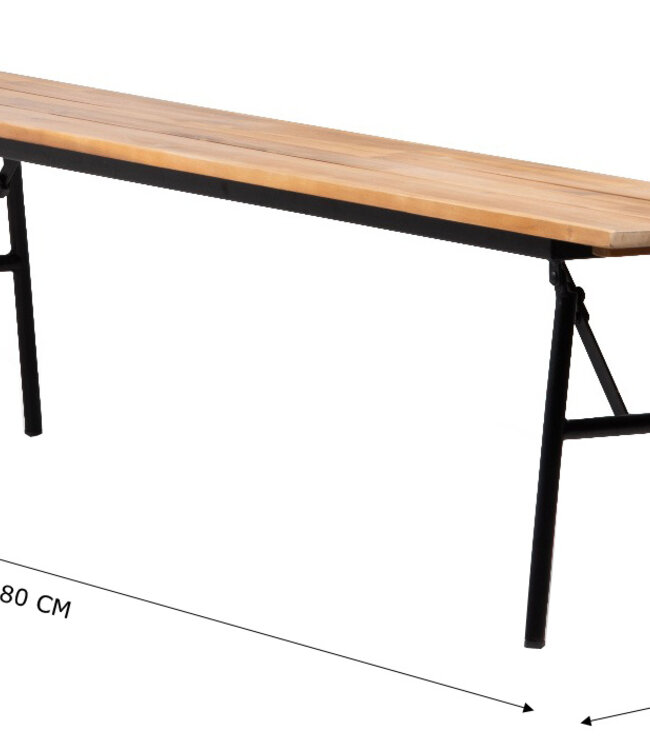 Vouwbank Vernon – Acaciahout – Licht Teak – Zwart Stalen Frame