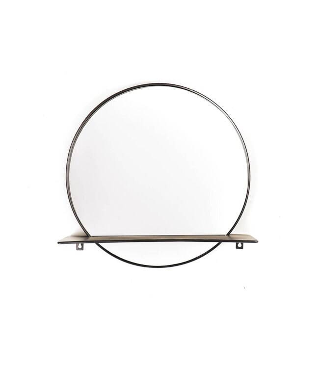 Round Mirror with Shelf – Metal – Black – Ø40 cm