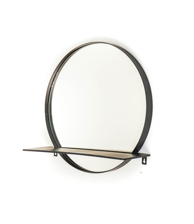 Round Mirror with Shelf – Metal – Black – Ø40 cm