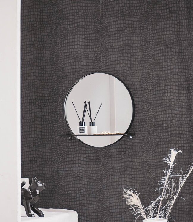 Round Mirror with Shelf – Metal – Black – Ø40 cm