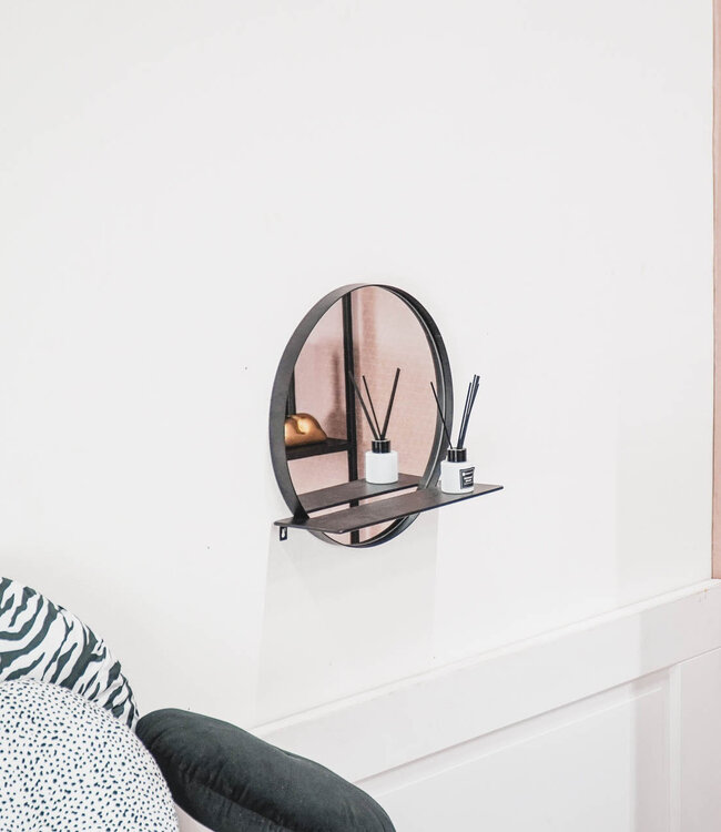 Round Mirror with Shelf – Metal – Black – Ø40 cm