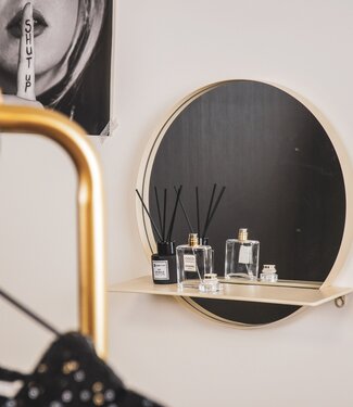 Housevitamin ParisMirror – Round Metal Mirror with Shelf – Black – 40x40x13 cm