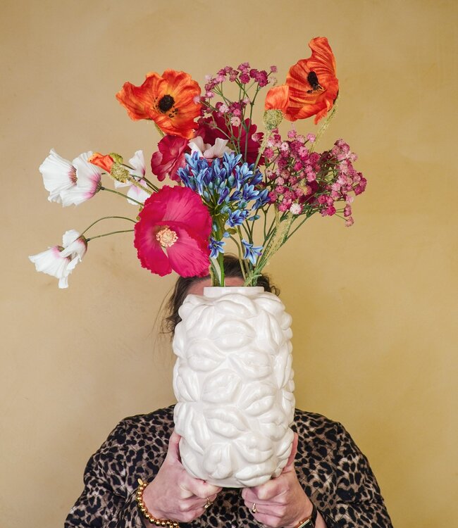 Vaas - Kusjes - Keramiek - Beige - 17x17x27cm