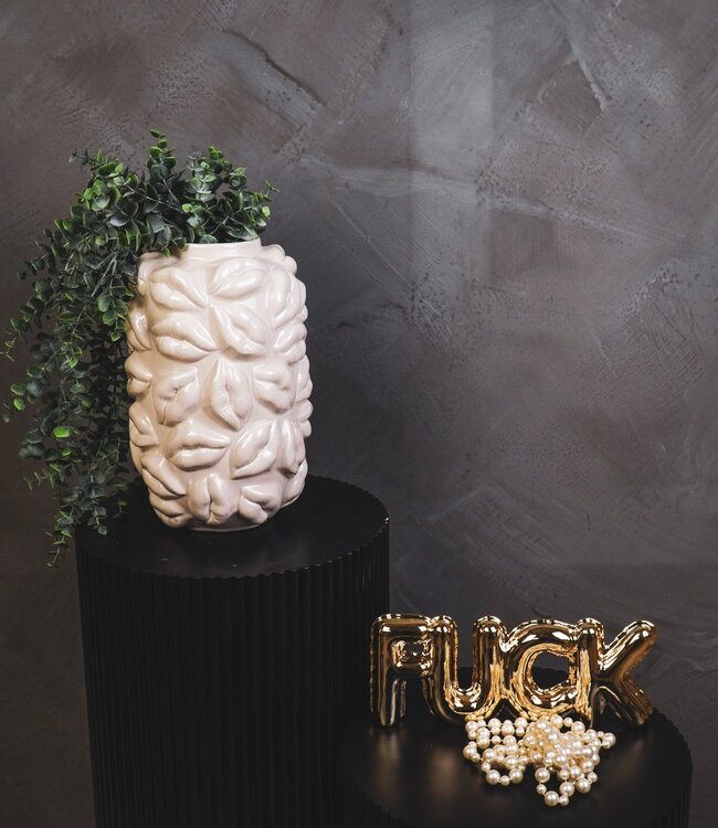 Vaas - Kusjes - Keramiek - Beige - 17x17x27cm