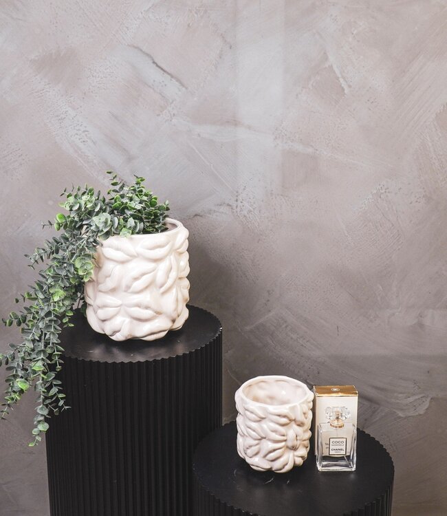 Pot - Kusjes - Keramiek - Beige - 17,5x17,5x17,5cm