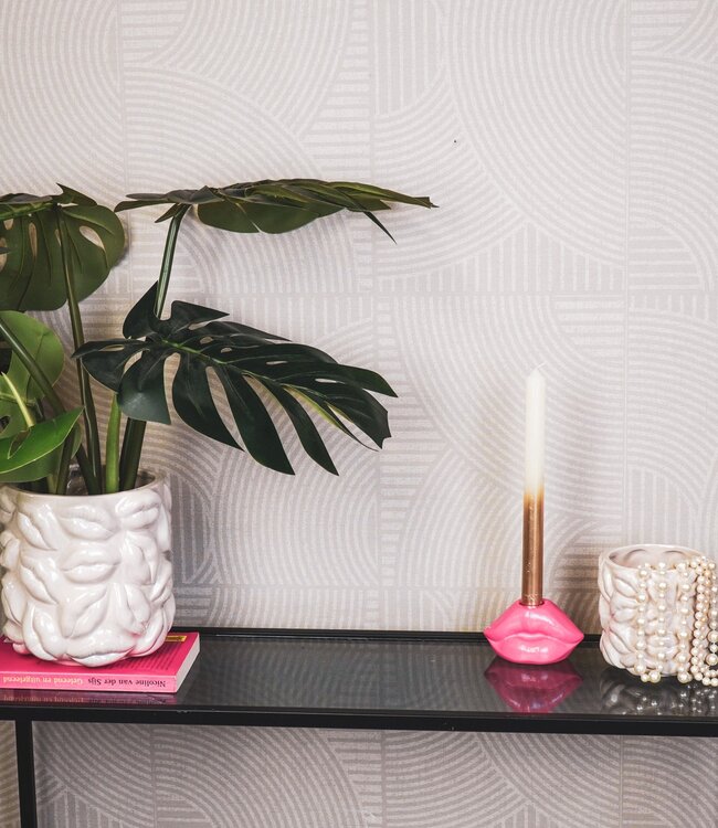 Pot - Kusjes - Keramiek - Beige - 17,5x17,5x17,5cm