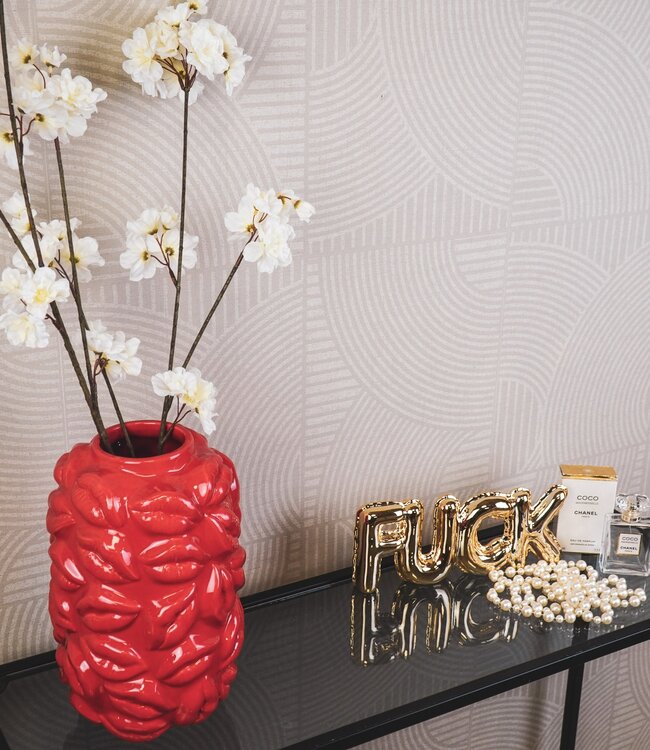 Vaas - Kusjes - Keramiek - Rood - 17x17x27cm