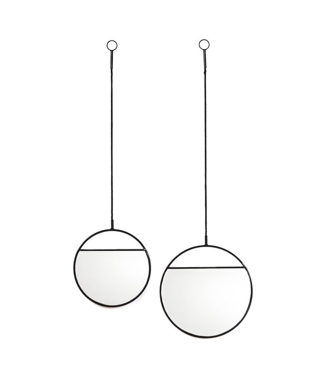 Mirror - Round Wall Mirrors - Metal - Black-S2- 25x90 & 30x100