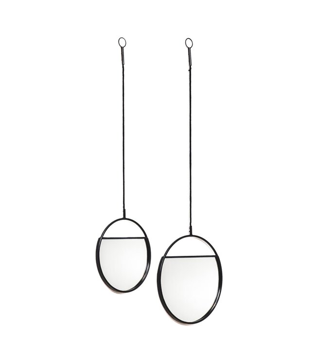 Mirror - Round Wall Mirrors - Metal - Black-S2- 25x90 & 30x100