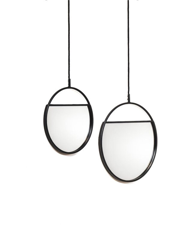 Mirror - Round Wall Mirrors - Metal - Black-S2- 25x90 & 30x100