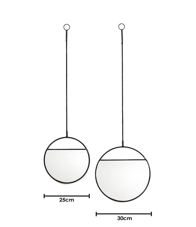 Spiegel - Ronde Wandspiegels - Metaal - Zwart-S2- 25x90&30x100