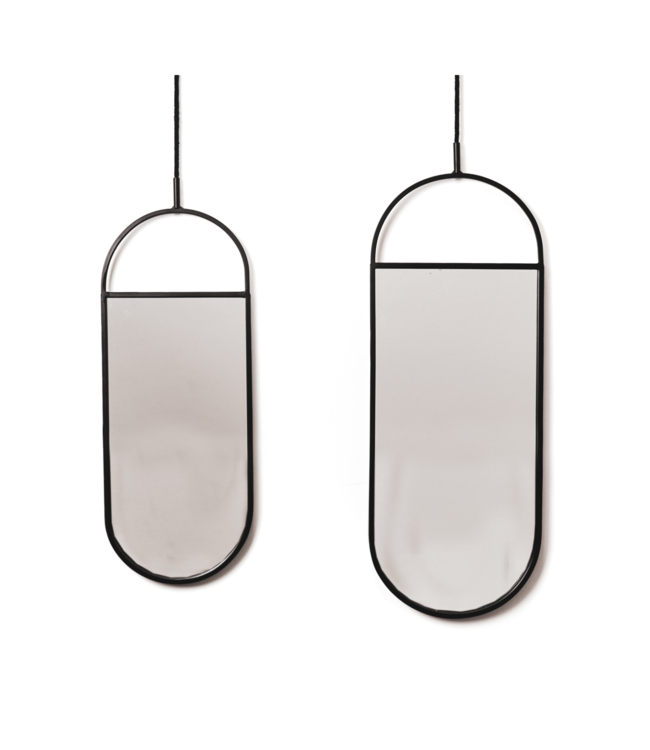 Mirror - Round Wall Mirrors - Metal - Black - 22x60|9x50cm