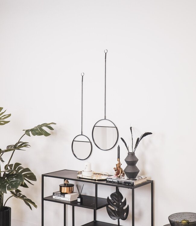 Mirror - Round Wall Mirrors - Metal - Black-S2- 25x90 & 30x100