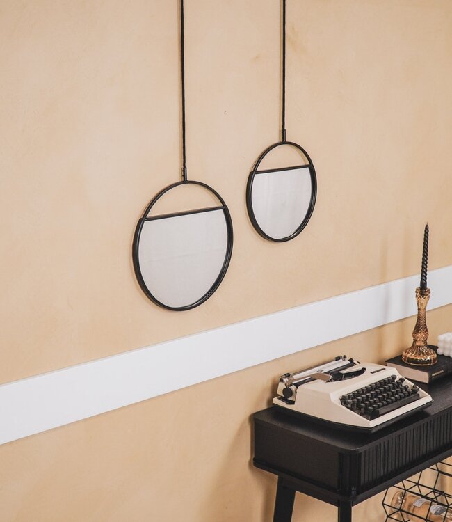 Mirror - Round Wall Mirrors - Metal - Black-S2- 25x90 & 30x100