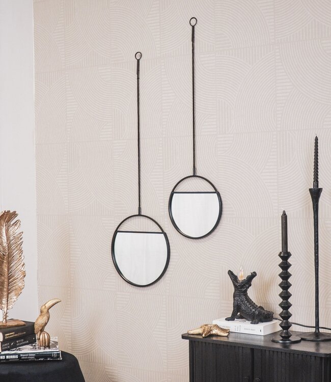 Mirror - Round Wall Mirrors - Metal - Black-S2- 25x90 & 30x100