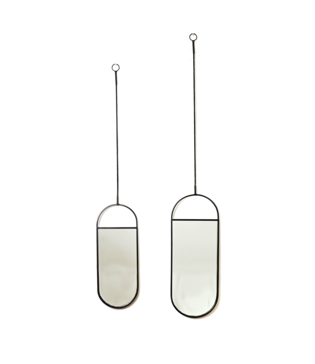 Mirror - Round Wall Mirrors - Metal - Black - 22x60|9x50cm