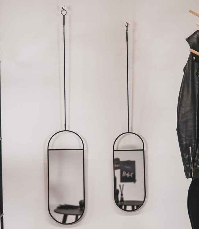 Mirror - Round Wall Mirrors - Metal - Black - 22x60|9x50cm