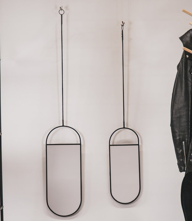 Mirror - Round Wall Mirrors - Metal - Black - 22x60|9x50cm