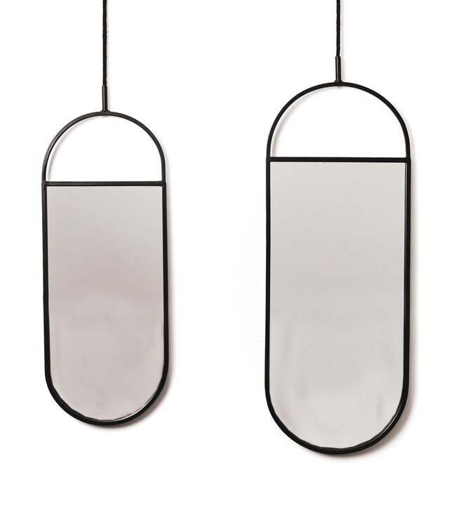 Mirror - Round Wall Mirrors - Metal - Black - 22x60|9x50cm