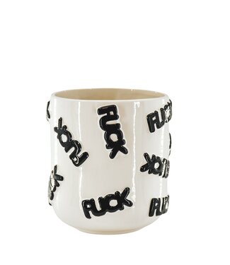 Housevitamin Pot - 'FUCK' - Ceramic - White/Black - 17.5x17.5x17.5cm