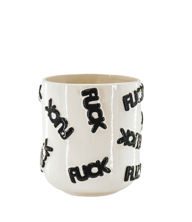 Pot - 'FUCK' - Ceramic - White/Black - 17.5x17.5x17.5cm