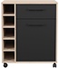 Serveerwagen – 1 deur, 1 lade, 5 flessenrekken – Eiken / Mat Zwart – 60 x 40,3 x 71 cm