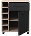 Serveerwagen – 1 deur, 1 lade, 5 flessenrekken – Eiken / Mat Zwart – 60 x 40,3 x 71 cm