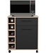 Serving Trolley – 1 Door, 1 Drawer, 5 Bottle Racks – Oak / Matte Black – 60 x 40.3 x 71 cm