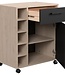 Serveerwagen – 1 deur, 1 lade, 5 flessenrekken – Eiken / Mat Zwart – 60 x 40,3 x 71 cm