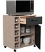 Serveerwagen – 1 deur, 1 lade, 5 flessenrekken – Eiken / Mat Zwart – 60 x 40,3 x 71 cm