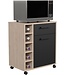Serving Trolley – 1 Door, 1 Drawer, 5 Bottle Racks – Oak / Matte Black – 60 x 40.3 x 71 cm