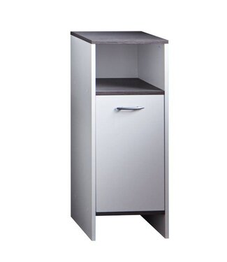 TRENDTEAM Badkamerkast CaliforniaSanDiego – MDF – 1 deur + 1 open vak – Wit / Smoke Zilver
