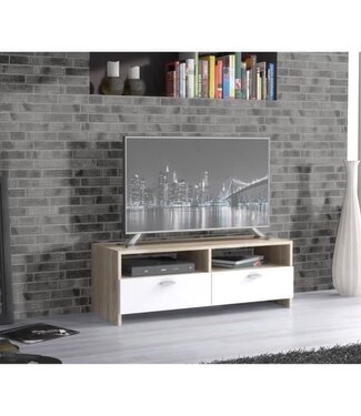 AUCUNE HELPPO TV Unit – Matt White with Oak Effect – W 95 cm