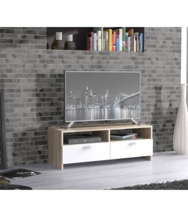 HELPPO TV Unit – Matt White with Oak Effect – W 95 cm