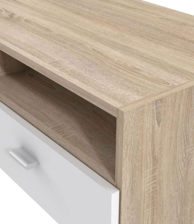 HELPPO TV Unit – Matt White with Oak Effect – W 95 cm