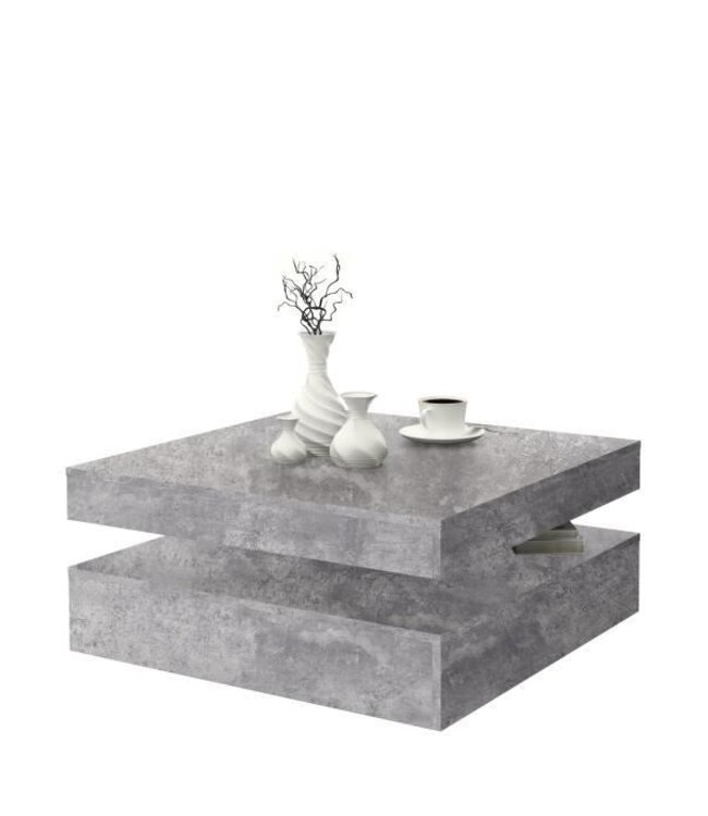 Square Swivel Coffee Table – Light Grey Concrete Decor – Classic