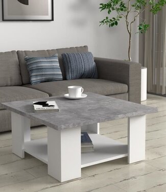 AUCUNE PILVI Salontafel – Wit & Lichtgrijs Beton – Modern