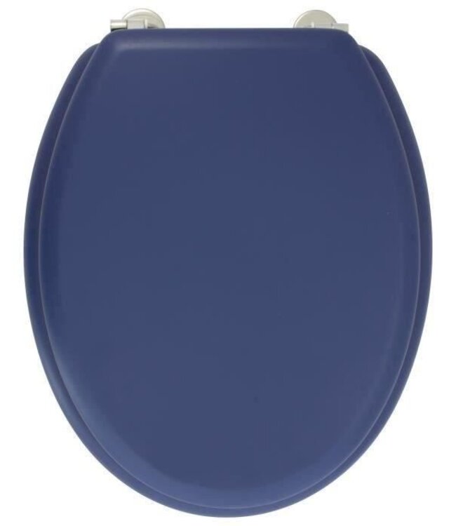 Toiletbril Dolce – Gegoten Hout & Marineblauw – RVS Scharnieren