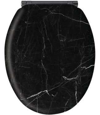 Flap Toilet Seat – Black Marble & MDF – Soft Close
