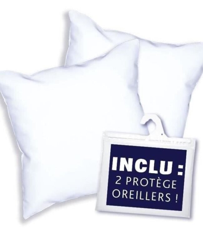 DODO Pack 2 Pillows 60x60 cm + 2 Waterproof Pillow Protectors – 100% Polyester