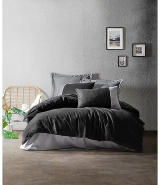 AUCUNE Dekbedovertrek Black 220x240 cm + 2 kussenslopen 60x60 cm, 100% katoen – Zwart