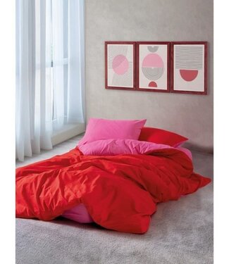 AUCUNE Dekbedovertrek Ruby Red 220x240 cm + 2 kussenslopen 60x60 cm, 100% katoen – Rood