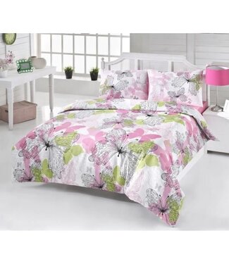 AUCUNE Dekbedovertrek Pink Blossom 220x240 cm + 2 kussenslopen 60x60 cm, 65% katoen / 35% polyester